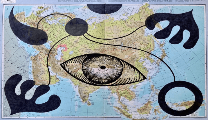 World map with eye