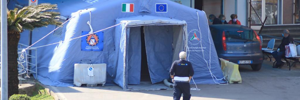 A triage tent set up in front of an Italian hospital. 