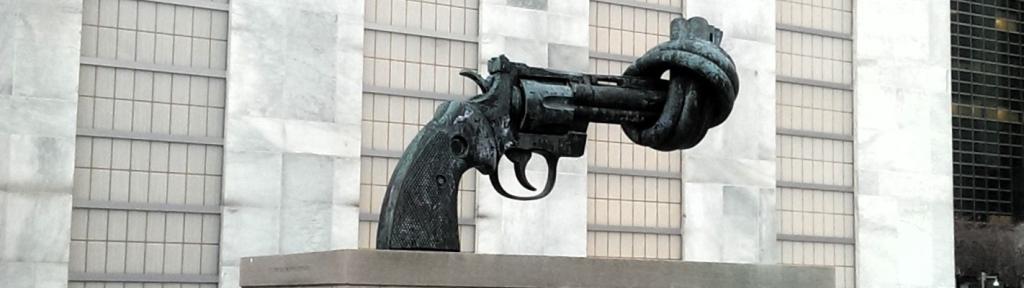 "Non-Violence", sculpture by Carl Fredrik Reuterswärd, United Nations Headquarters, New York