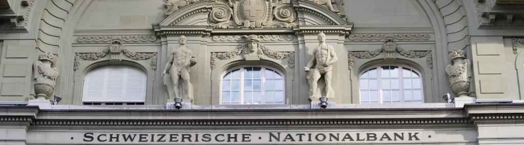 Close-up of the facade of the Swiss National Bank in Bern