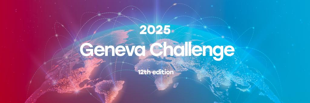 Banner of the Geneva Challenge 2025, featuring a blue and purple world map and the text "2025 Geneva Challenge 12th edition"