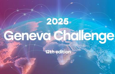 Banner of the Geneva Challenge 2025, featuring a blue and purple world map and the text "2025 Geneva Challenge 12th edition"