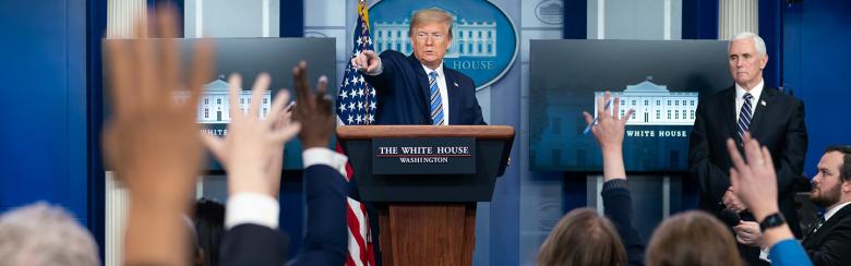 US President Donald Trump holds a White House press conference