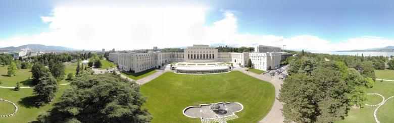 Aerial view of Palais des Nations in Geneva