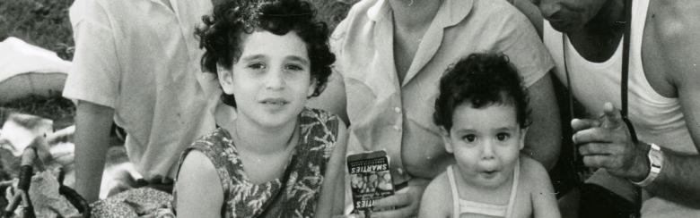 Black and white photograph of a family in Israel