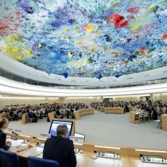 A general view of participants during election CHOI Kyong-lim, Permanent Representative of Republic of Korea to the United Nations Office at Geneva and Président elect to the Human Rights Council. 7 December 2015. UN Photo / Jean-Marc Ferré